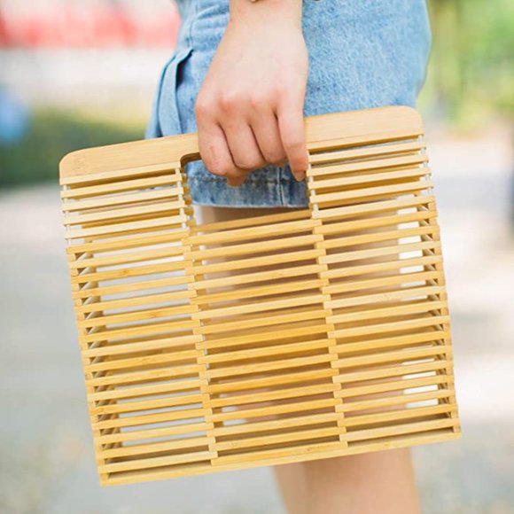 Women's Top Handle Bamboo Handbag Summer Beach Tote Bag, Natural Bamboo … - Picture 2 of 7